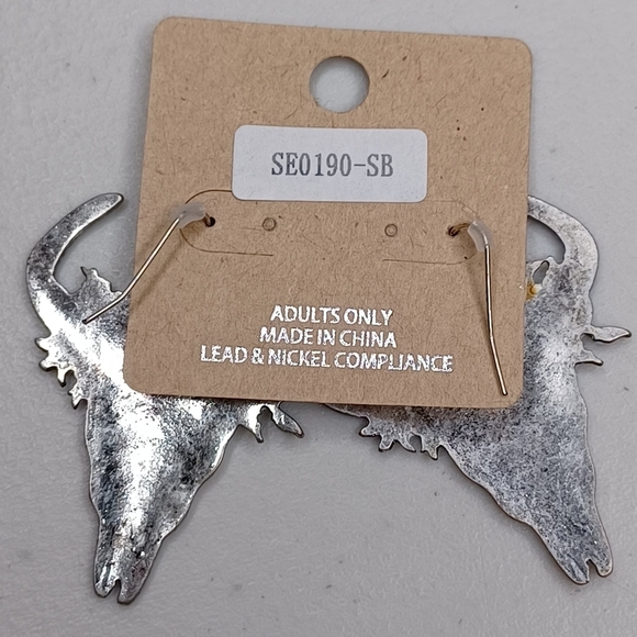 Boho Steer Skull Longhorn Floral Western Earrings - Picture 5 of 6